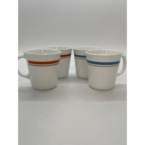 Set of 4 Vtg Corning Coffee Cups 8 oz Slate Blue/Gray: Rust/Brown Stripe D Handl - Picture 4 of 4